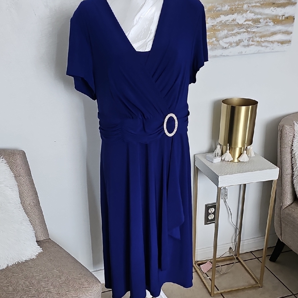 R&M Richards Royal Blue Midi Dress with Embellished Waist